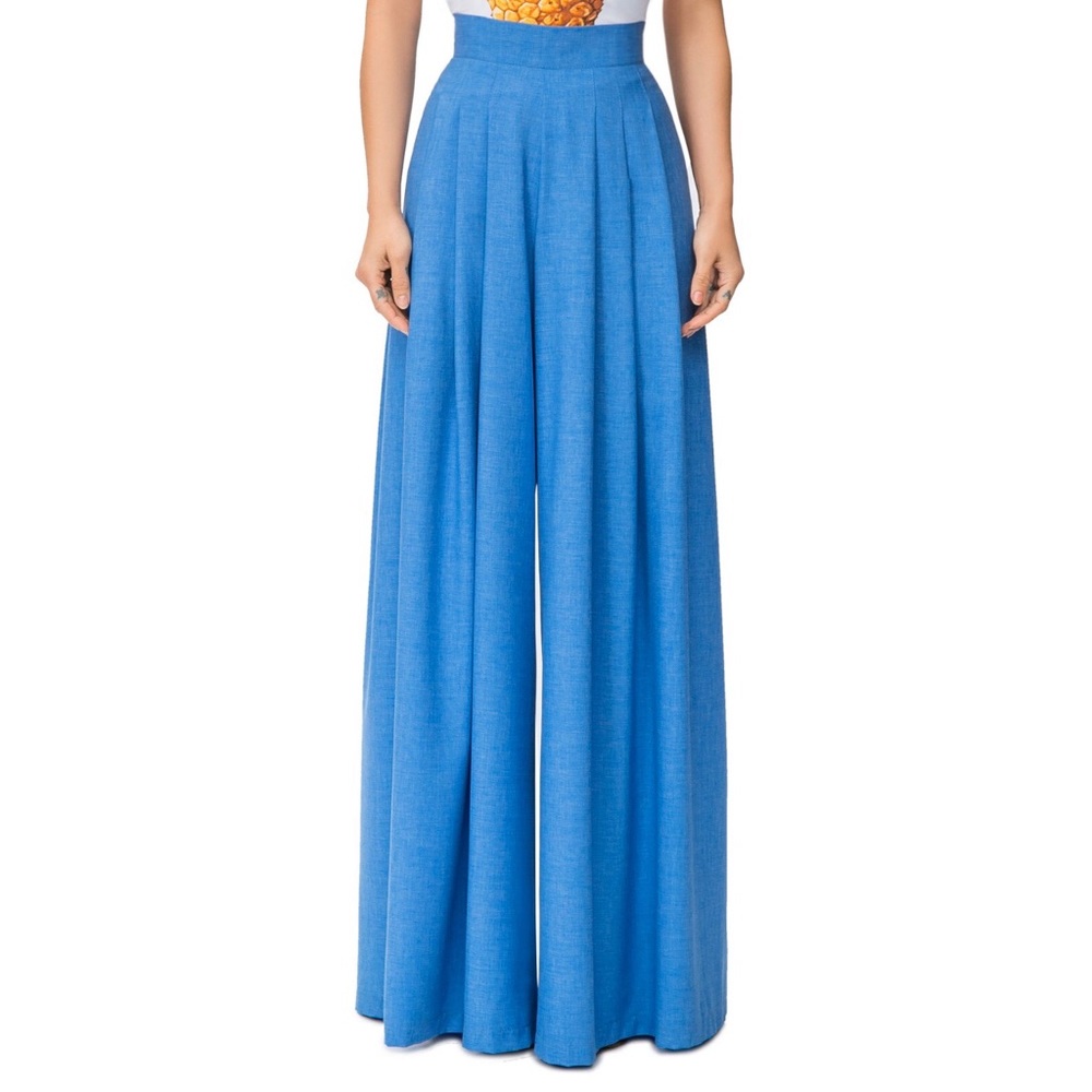 Chaka Blue Pleated High-Waist Pant